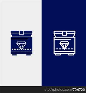 Treasure, Chest, Gaming Line and Glyph Solid icon Blue banner