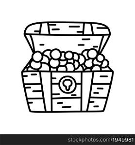 Treasure chest. Pirate item sketch. Doodle hand drawn illustration. Vector line icon