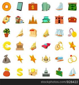 Treasure icons set. Cartoon style of 36 treasure vector icons for web isolated on white background. Treasure icons set, cartoon style