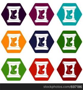 Treasure map icon set many color hexahedron isolated on white vector illustration. Treasure map icon set color hexahedron