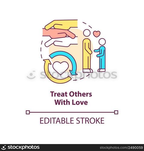Treat others with love concept icon. Self care daily activity abstract idea thin line illustration. Practicing empathy. Isolated outline drawing. Editable stroke. Arial, Myriad Pro-Bold fonts used. Treat others with love concept icon