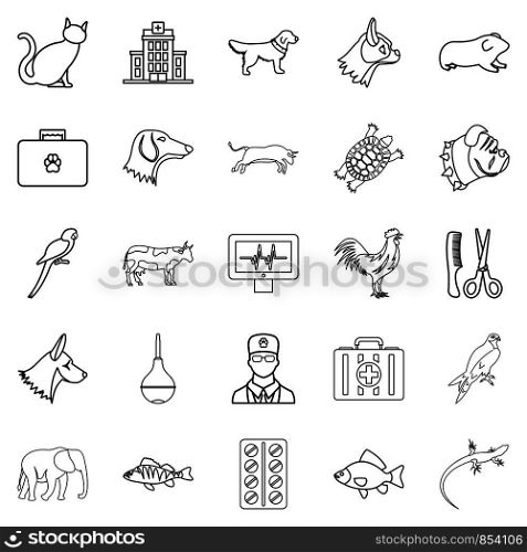 Treat the animal icons set. Outline set of 25 treat the animal vector icons for web isolated on white background. Treat the animal icons set, outline style