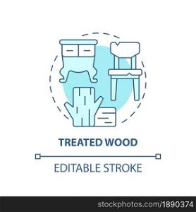 Treated wood blue concept icon. Wooden furniture recycling abstract idea thin line illustration. Lumber reprocessing. Waste collection service. Vector isolated outline color drawing. Editable stroke. Treated wood blue concept icon