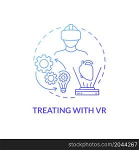 Treating with VR blue gradient concept icon. Pain and stress digital relief. Virtual reality healthcare method abstract idea thin line illustration. Vector isolated outline color drawing. Treating with VR blue gradient concept icon