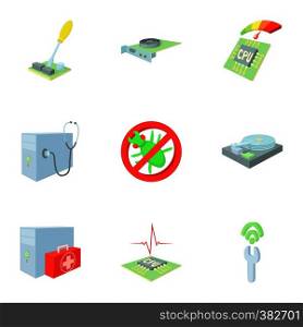 Treatment computer icons set. Cartoon illustration of 9 treatment computer vector icons for web. Treatment computer icons set, cartoon style