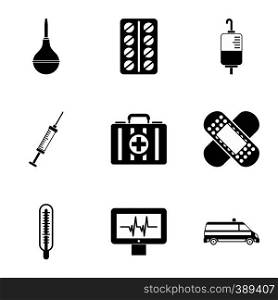 Treatment icons set. Simple illustration of 9 treatment vector icons for web. Treatment icons set, simple style