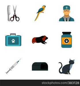 Treatment of animals icons set. Flat illustration of 9 treatment of animals vector icons for web. Treatment of animals icons set, flat style