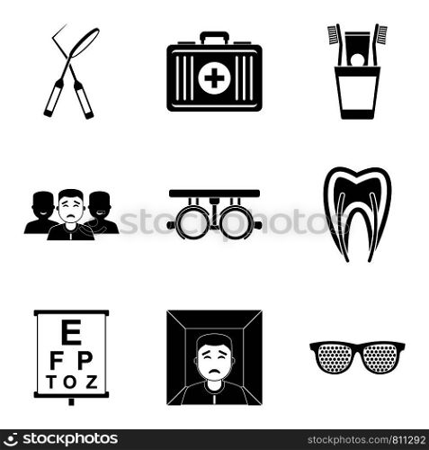 Treatment of eye icons set. Simple set of 9 treatment of eye vector icons for web isolated on white background. Treatment of eye icons set, simple style