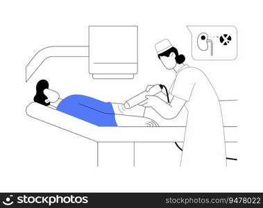 Treatment of urethral stones abstract concept vector illustration. Doctor deals with non-invasive extracorporeal shock wave lithotripsy, kidney stones treatment, urology sector abstract metaphor.. Treatment of urethral stones abstract concept vector illustration.