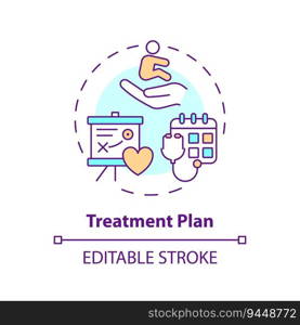 Treatment plan concept icon. Course of action. Medical intervention. Disease management. Pediatric patient abstract idea thin line illustration. Isolated outline drawing. Editable stroke. Treatment plan concept icon