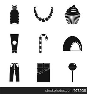 Treats for women icons set. Simple set of 9 treats for women vector icons for web isolated on white background. Treats for women icons set, simple style