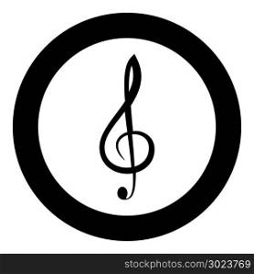 Treble clef icon black color in circle or round vector illustration