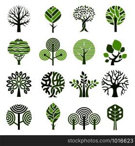 Tree badges. Abstract graphic nature eco pictures simple growth plants vector emblem. Plant growth and eco emblem environment illustration. Tree badges. Abstract graphic nature eco pictures simple growth plants vector emblem