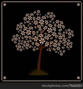 Tree blooming with white flowers. Stylized vector image. Eps 10