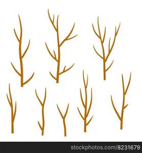 Tree branch. Set of different brown sticks. Cartoon flat illustration. Element of nature, forest, Park. Tree branch. Set of different brown sticks.