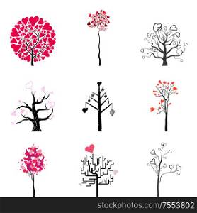 Tree collection heart of abstraction. Vector illustration