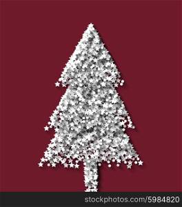 Tree fir xmas on red backdrop made from white hoarfrost particles. Tree fir xmas on red backdrop made from white hoarfrost particles - vector