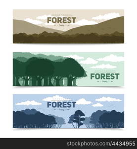 Tree Forest Banners Set. Tree forest banners set with different nature scene isolated vector illustration