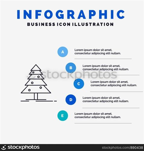 Tree, Forest, Christmas, XMas Line icon with 5 steps presentation infographics Background