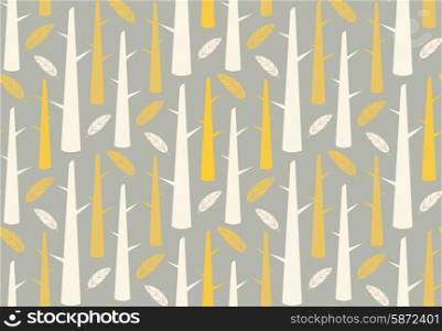 Tree forest with feathers, seamless pattern, vector illustration