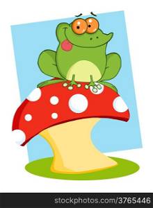 Tree Frog On A Toadstool Or Mushroom