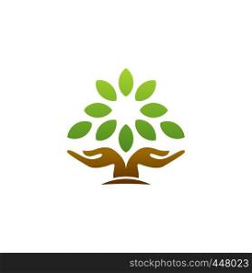tree hand logo concept hand tree nature wellness health icon symbol vector design illustration