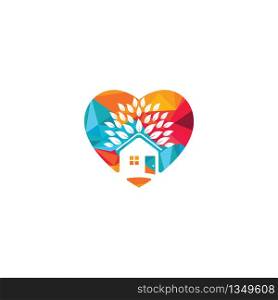 Tree house heart shape logo design. Eco house logo design.