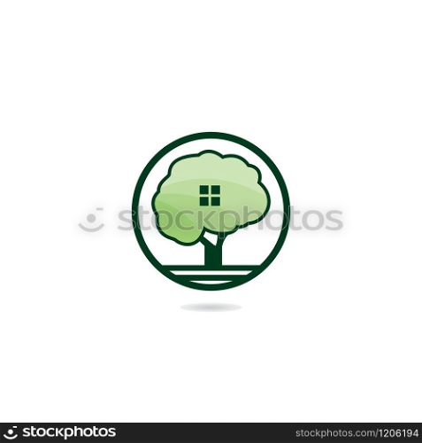 Tree house logo design. Eco House vector design template.