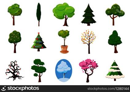 Tree icon set. Cartoon set of tree vector icons for web design isolated on white background. Tree icon set, cartoon style