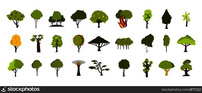 Tree icon set. Flat set of tree vector icons for web design isolated on white background. Tree icon set, flat style