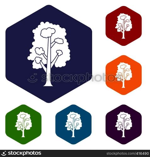 Tree icons set rhombus in different colors isolated on white background. Tree icons set