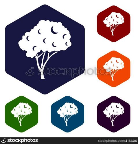 Tree icons set rhombus in different colors isolated on white background. Tree icons set