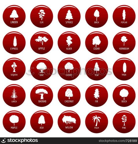 Tree icons set. Simple illustration of 25 tree vector icons red isolated. Tree icons set vetor red