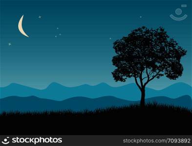 Tree in night scene Vector illustration for your design. Tree in night scene