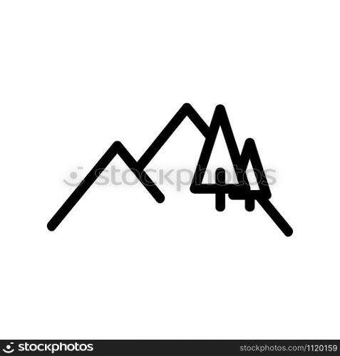 Tree in the mountains icon vector. A thin line sign. Isolated contour symbol illustration. Tree in the mountains icon vector. Isolated contour symbol illustration