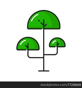Tree landscape scenery decor element isolated linear funny kids plant icon. Vector fairy tree with thin line trunk, eco environment and save nature concept. Summer or spring garden, park forest plant. Green tree in cartoon design, funny kids plant