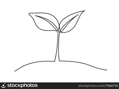 tree leaf one line drawing of isolated vector object