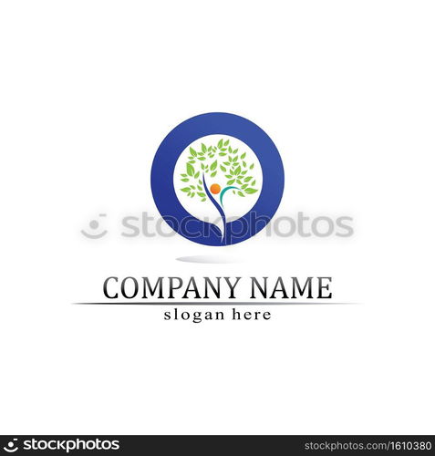 Tree leaf vector and green logo design friendly concept 