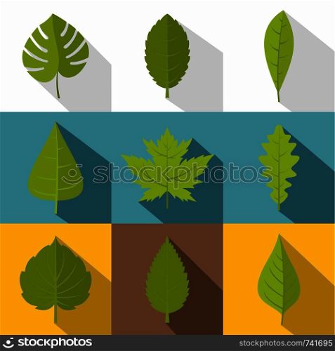 Tree leaves icon set. Flat style set of 9 tree leaves vector icons for web design. Tree leaves icon set, flat style