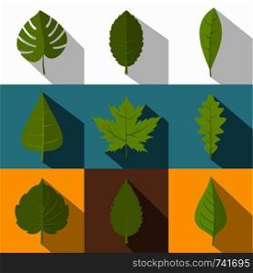 Tree leaves icon set. Flat style set of 9 tree leaves vector icons for web design. Tree leaves icon set, flat style