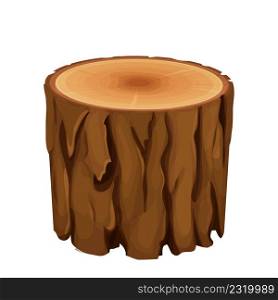 Tree log, wooden material in flat cartoon style isolated on white background. Textured detailed clipart, boulder. Cutting part, section. Vector illustration
