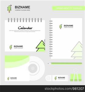 Tree Logo, Calendar Template, CD Cover, Diary and USB Brand Stationary Package Design Vector Template
