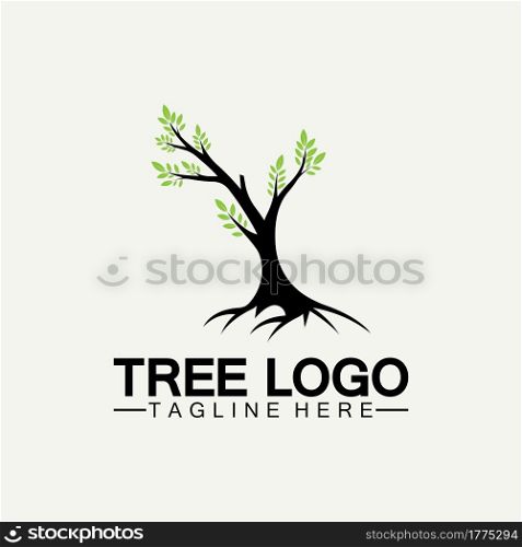Tree logo icon vector illustration design.Vector silhouette of a tree templates of tree logo and roots tree of life design illustration