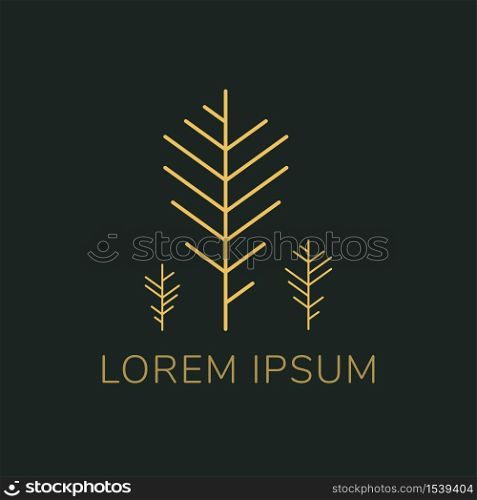Tree logo in golden luxury elegant isolated vector symbol logotype on dark green background For the hotel, spa, home, construction business