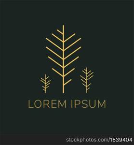 Tree logo in golden luxury elegant isolated vector symbol logotype on dark green background For the hotel, spa, home, construction business