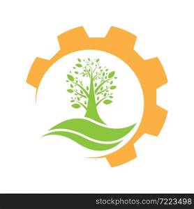 Tree logo with gear creative template design