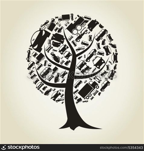 Tree made of cars. A vector illustration