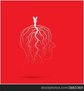 Tree of business shoot grow on human head symbol. Business and industrial idea concept. Vector illustration