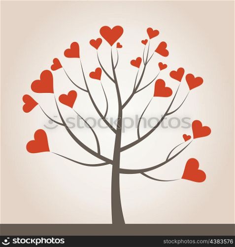 Tree of love from red hearts. A vector illustration