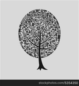 Tree on a theme a building. A vector illustration